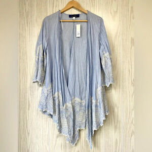 Blue Rain by Francesca Beautiful Light Blue Embroidered Duster/Shrug Size S NWT